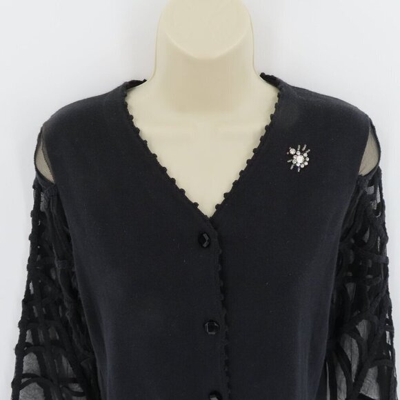 Michael Simon Women Small Rhinestone Spider Sheer Spiderweb Cardigan Sweater - Picture 2 of 9